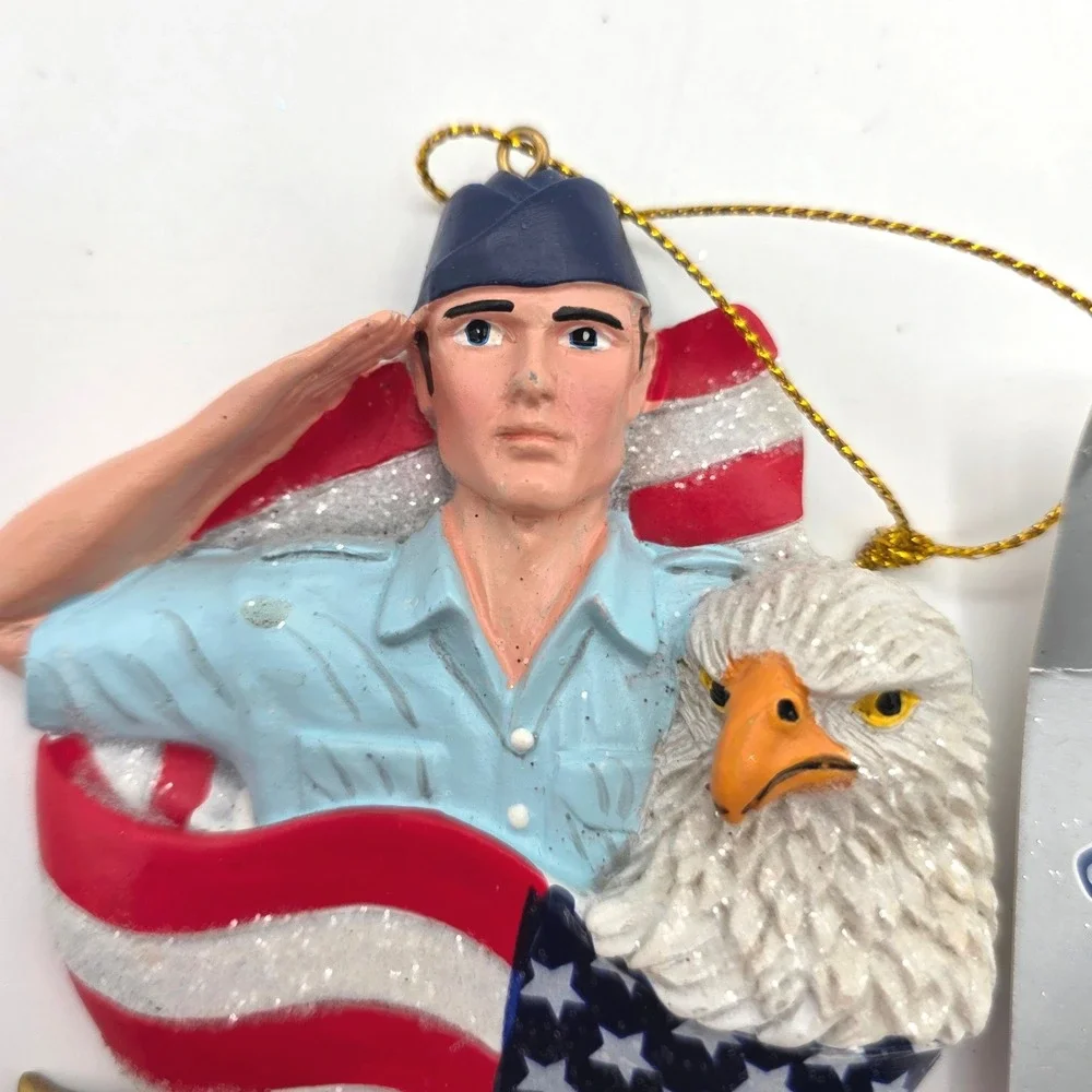 U.S. Air Force Eagle Flag Saluting Airman Christmas Ornament Multicolor Resin